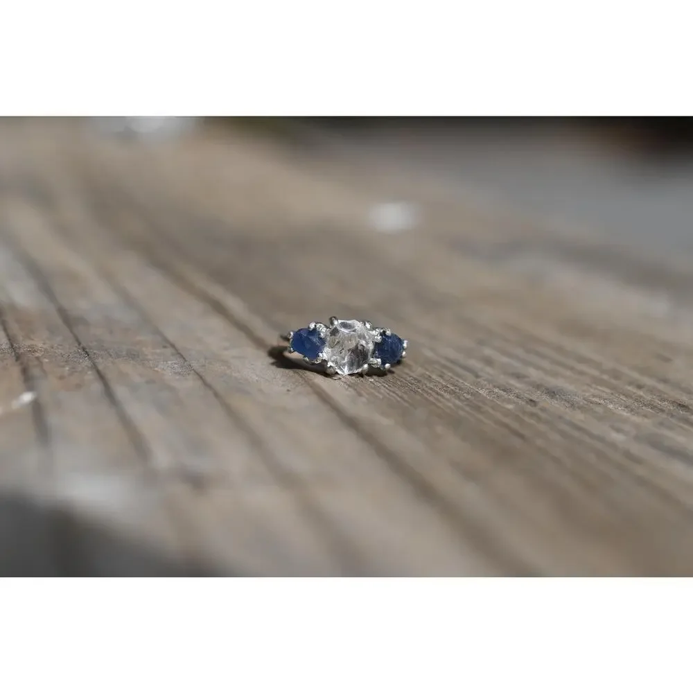 Engagement ring Burmese Sapphire and Lake County Diamond Sterling Silver Ring
